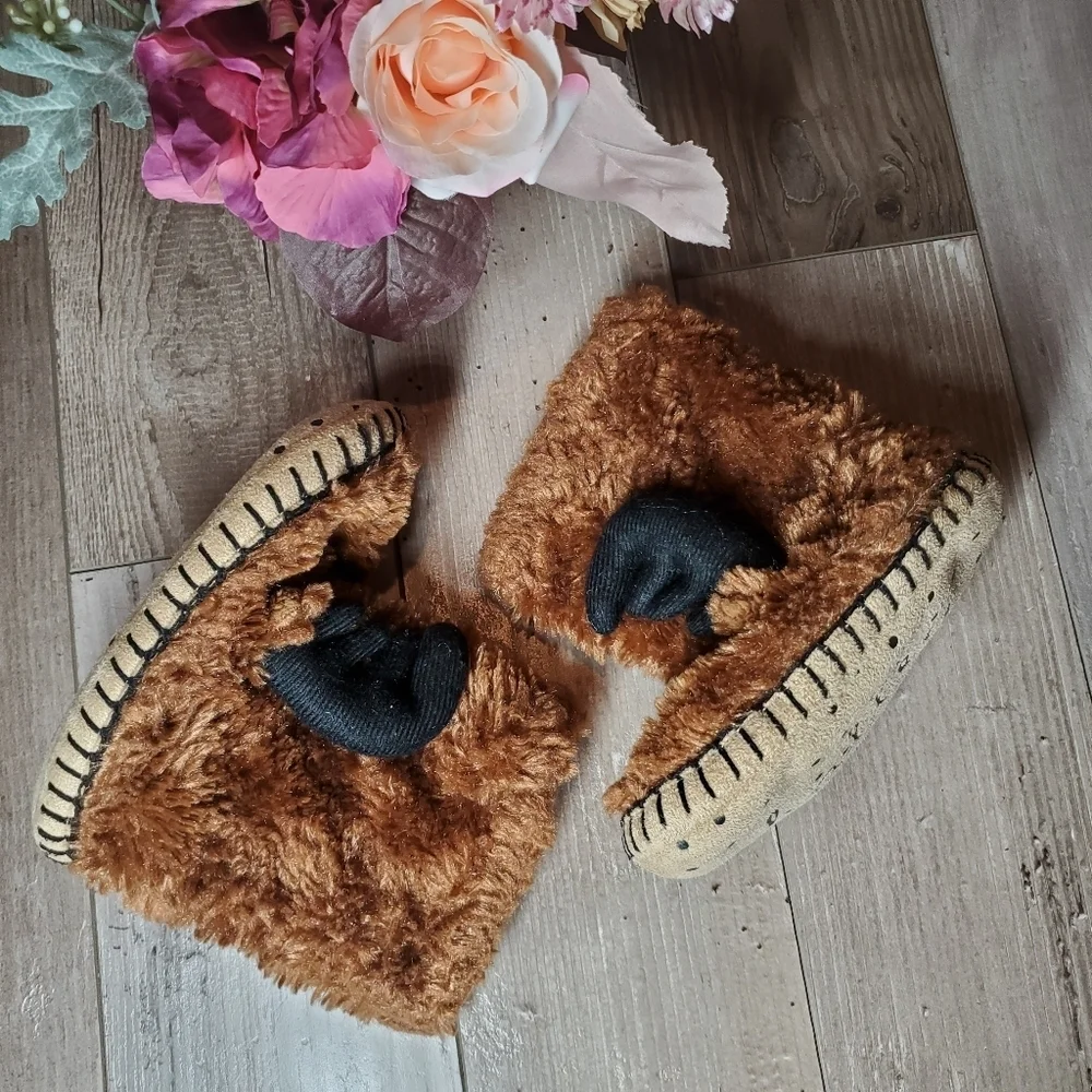 Hatley Toddler Boy Brown Moose Pull-On Slippers Size Large 11-13 EUC